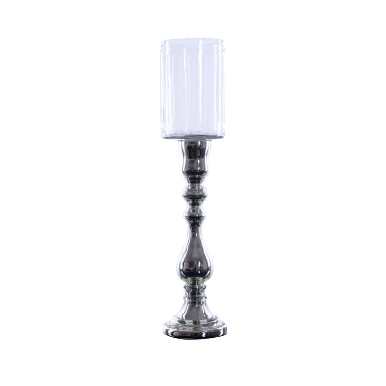 Candelabro en cristal base plateada 46 cm - Eventos Del Cibao